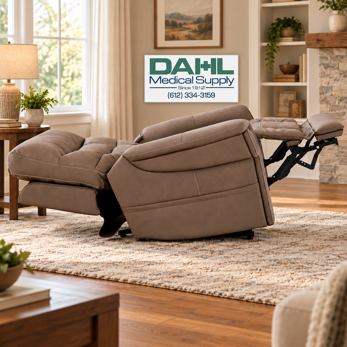 The PLR-4955 power lift recliner offers customizable positioning for relaxing, resting, and improved everyday comfort. Available from Dahl Medical Supply.