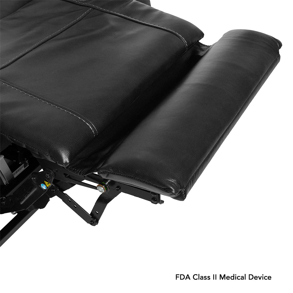 Close-up of the VivaLift Premier PLR-5900 extended footrest, designed to provide comfortable support from the legs through the feet while reclining.