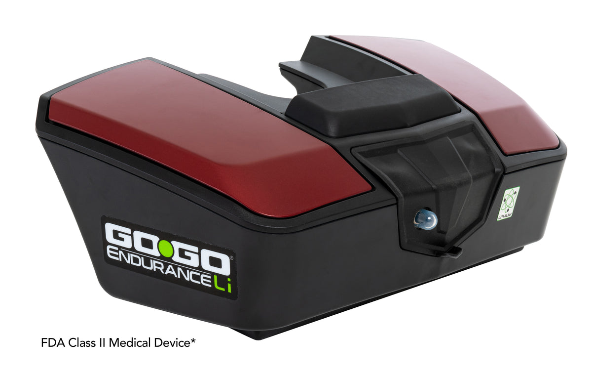 Removable lithium-ion battery pack delivers extended range, faster charging, and lightweight performance for the Go Go Endurance Li.