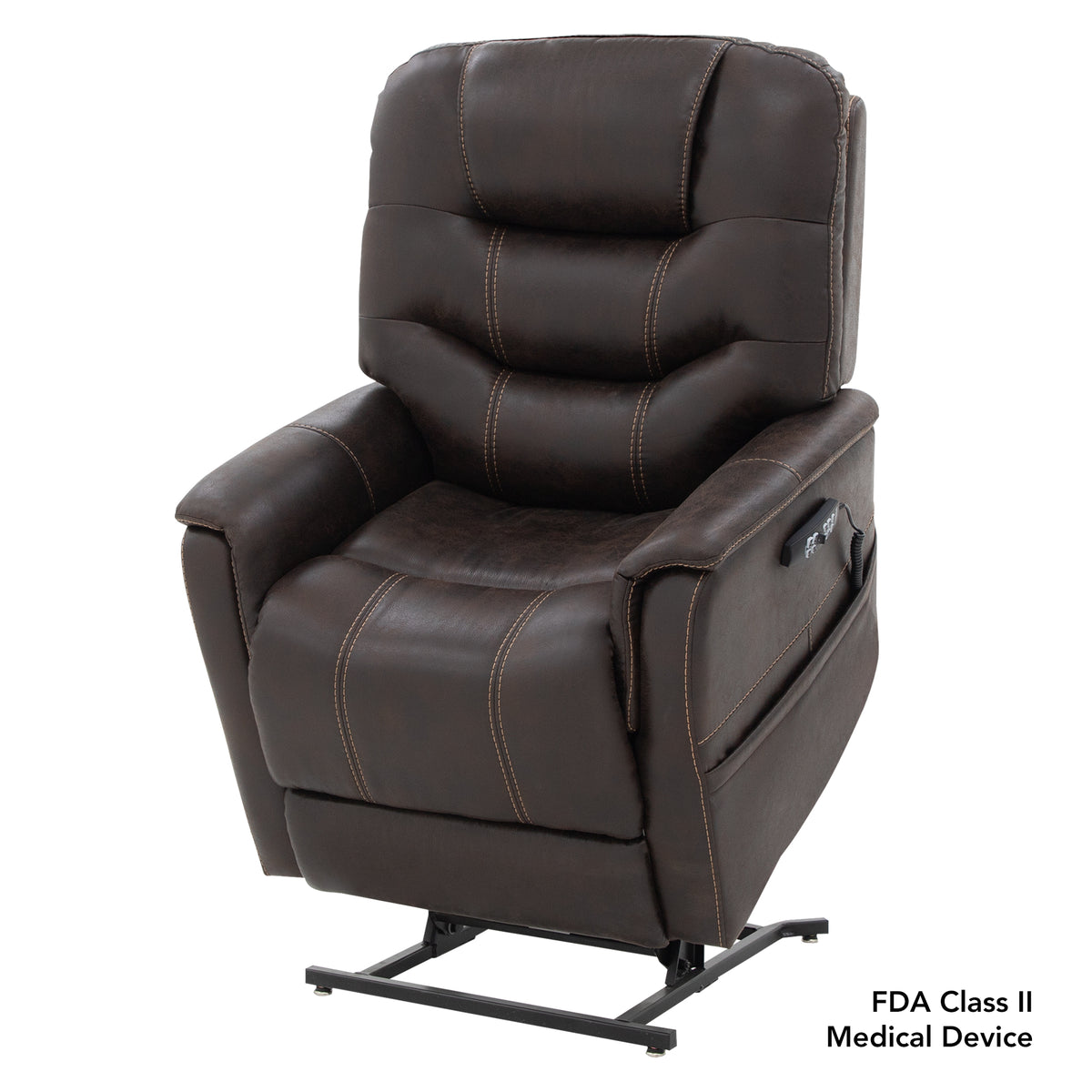 Front angled view of the VivaLift Elegance 2 PLR975M featuring plush cushioning, padded arms and a supportive backrest.