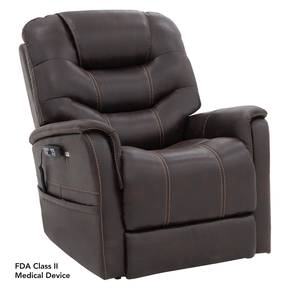 Angled view of the VivaLift Elegance 2 PLR975M power lift recliner featuring a comfortable contoured seat and back.