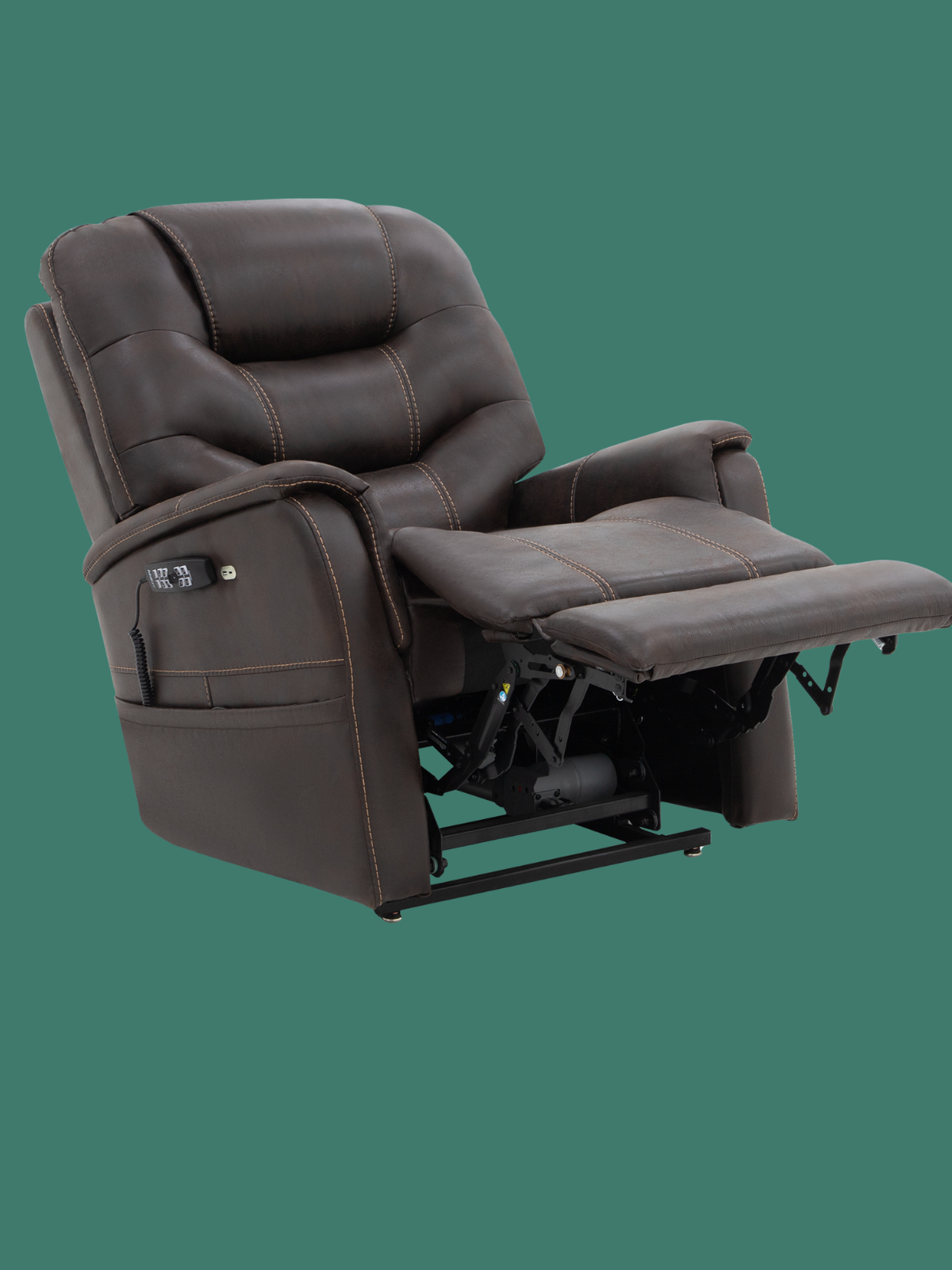 VivaLift Elegance 2 lift chair with the legrest extended, providing comfortable lower-body support for reading, watching TV, or relaxing.