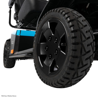Large, deep-tread tires give the Pride PX4 dependable traction across varied outdoor surfaces.