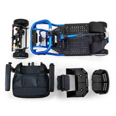 Blue Golden LiteRider separated into manageable components for easier loading, transportation and storage.