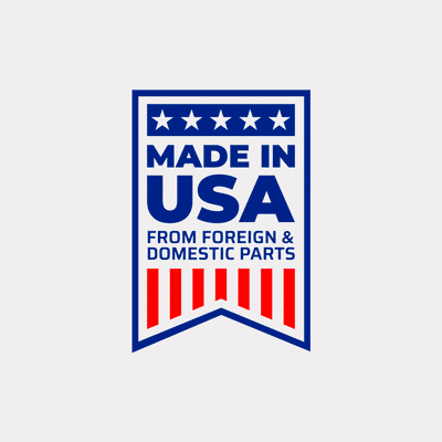 Made in USA emblem showing domestic and foreign parts manufacturing certification.