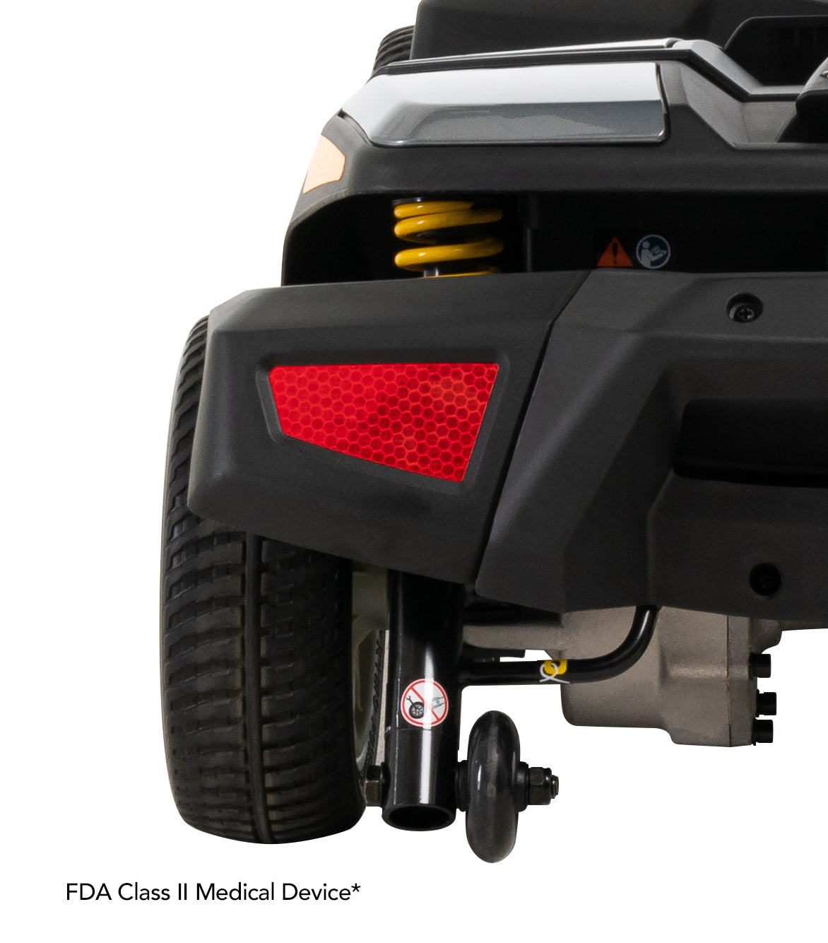 Rear safety reflector and suspension on the Grey Go Go Endurance Li improve visibility and rider confidence during everyday travel.