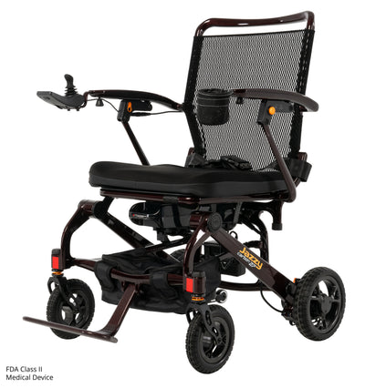 Lightweight Jazzy Carbon 27 folding power chair in Black Cherry.