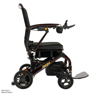 Slim side profile of the Jazzy Carbon 27 power chair.