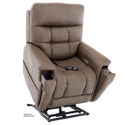Pride PLR-4955 lift chair raised forward to help the user transition more comfortably and confidently from sitting to standing.