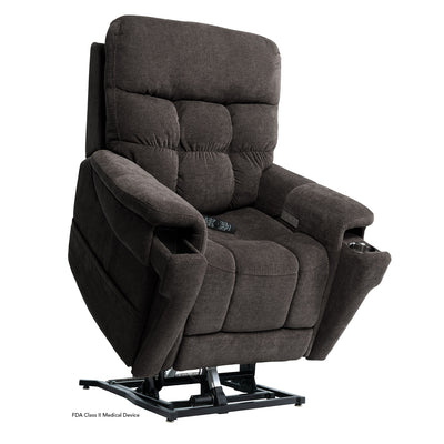 Pride PLR-4955 lift chair in Charcoal raised forward to help users transition more comfortably and confidently from sitting to standing.