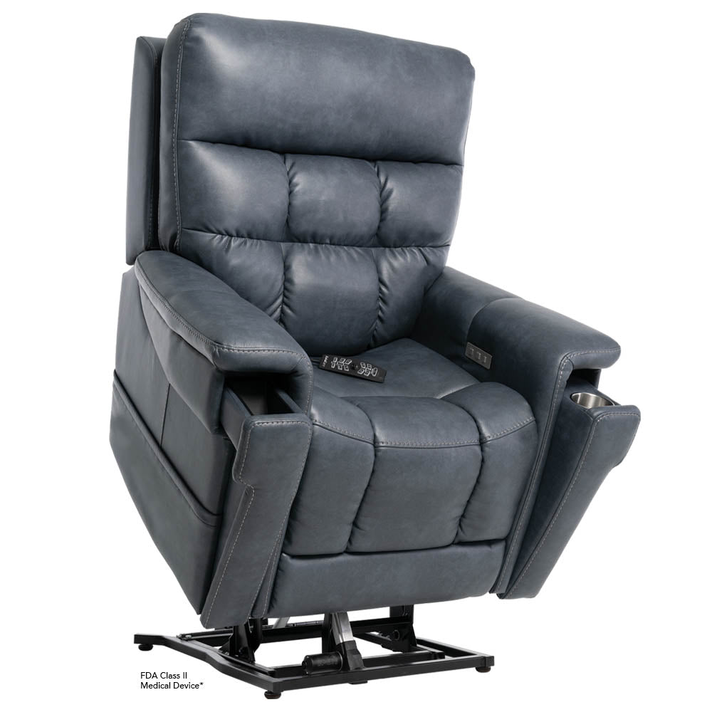 Pride PLR-4955 lift chair in Slate raised forward to help users transition more comfortably and confidently from sitting to standing.