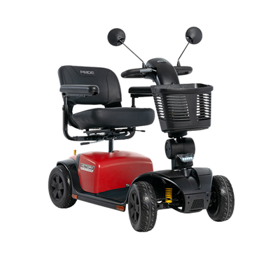 Pride Victory Platinum mobility scooter in Cardinal Red, available at Dahl Medical Supply.