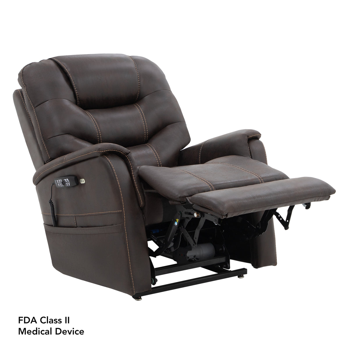 VivaLift Elegance 2 shown with the legrest extended, providing adjustable lower-body support while remaining comfortably seated.