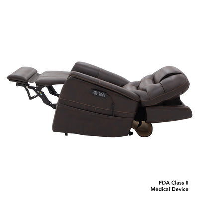 Side view of the VivaLift Elegance 2 in a deep recline position with the backrest lowered and legrest elevated.