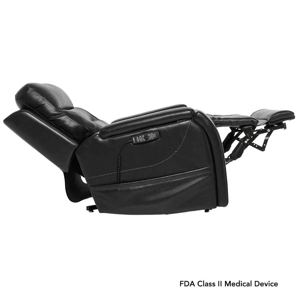 Side view of the VivaLift Premier PLR-5900 in a deeply reclined position with the backrest lowered and legs elevated for personalized full-body comfort.