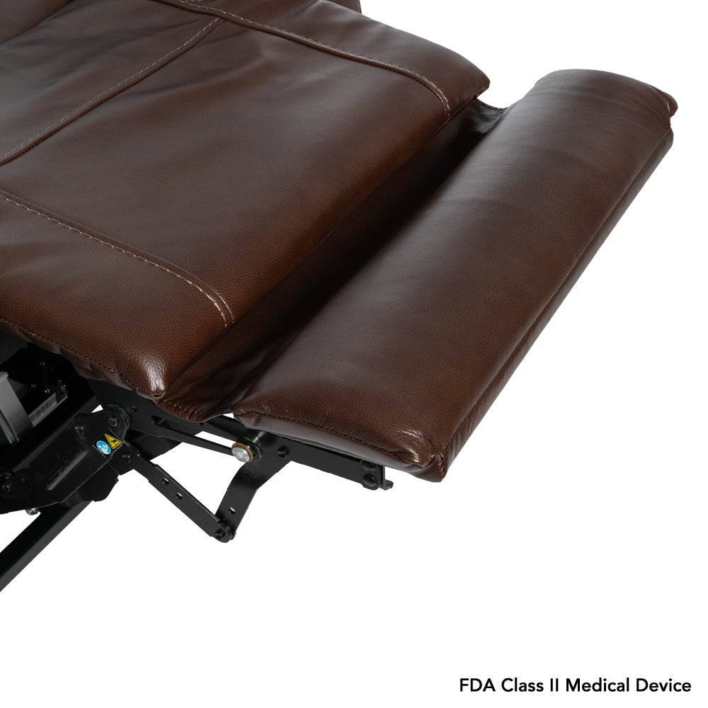 Close-up of the extended footrest on the VivaLift Premier PLR-5900, providing comfortable support for the legs and feet.