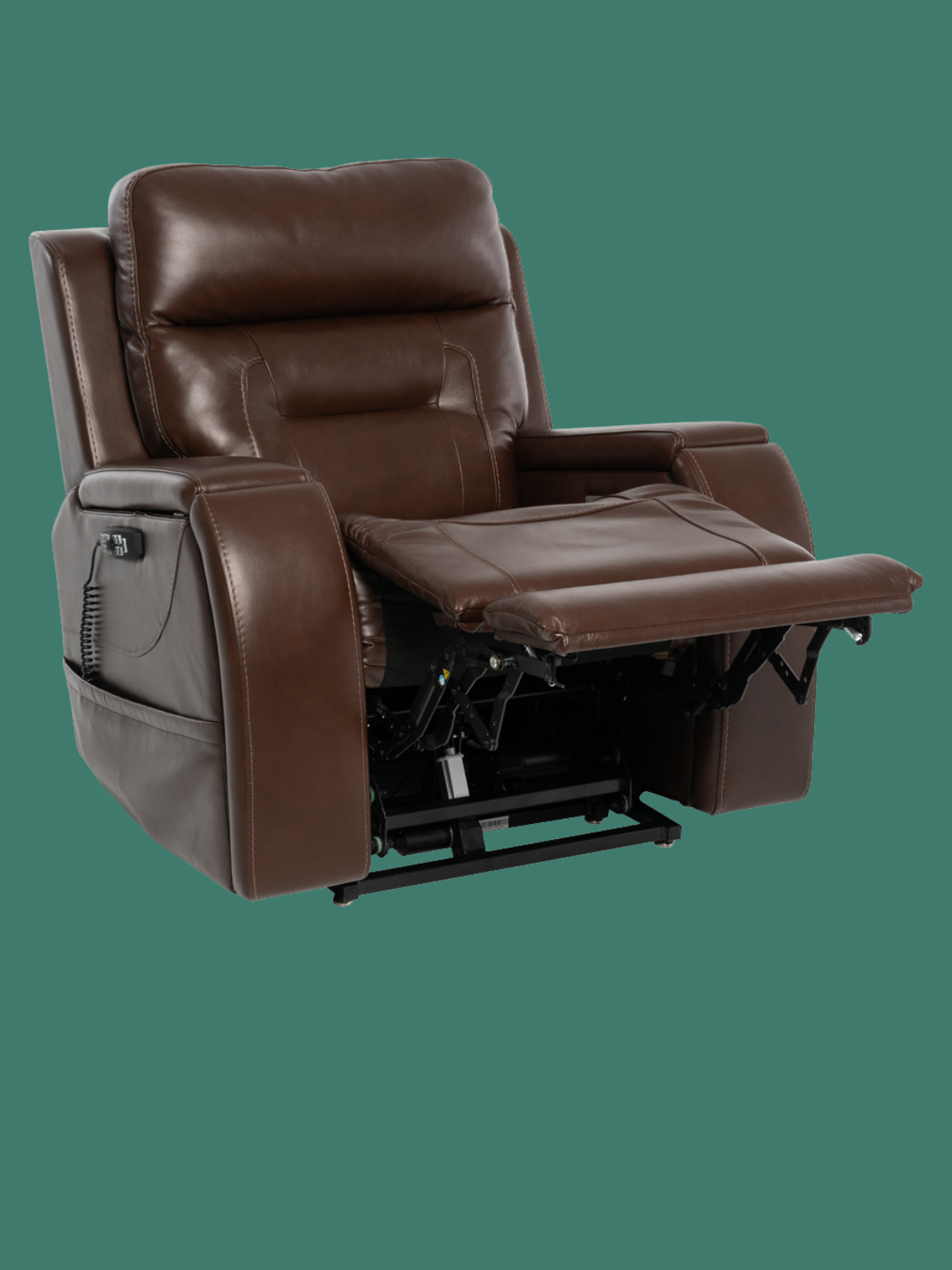 VivaLift Premier PLR-5900 shown with the backrest reclined and extended footrest providing supportive positioning for the legs and feet.